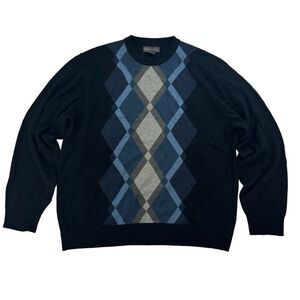 Tricots St Raphael Blue Crew Neck Argyle Sweater Long Sleeve XL Pullover Acrylic
